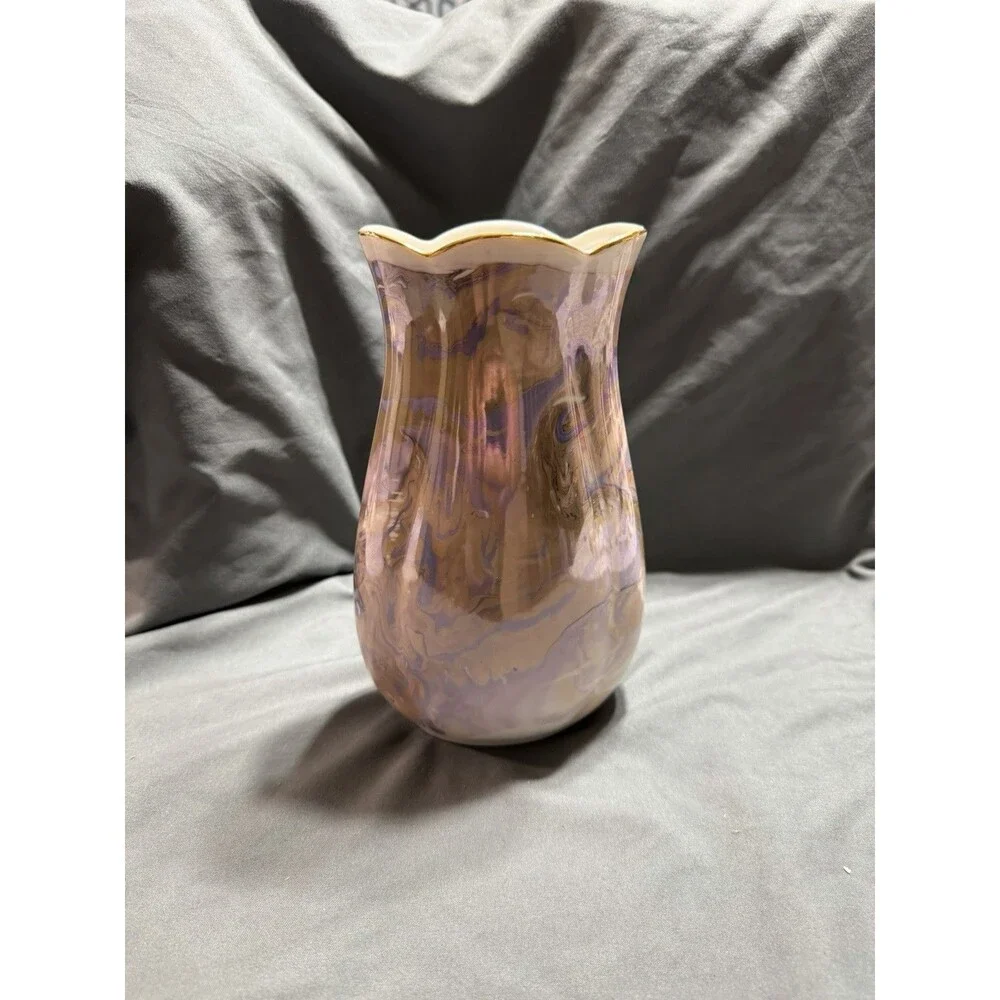 Porcelain Purple Marbled Porcelain Vase Gold Trim Printed Backstamp